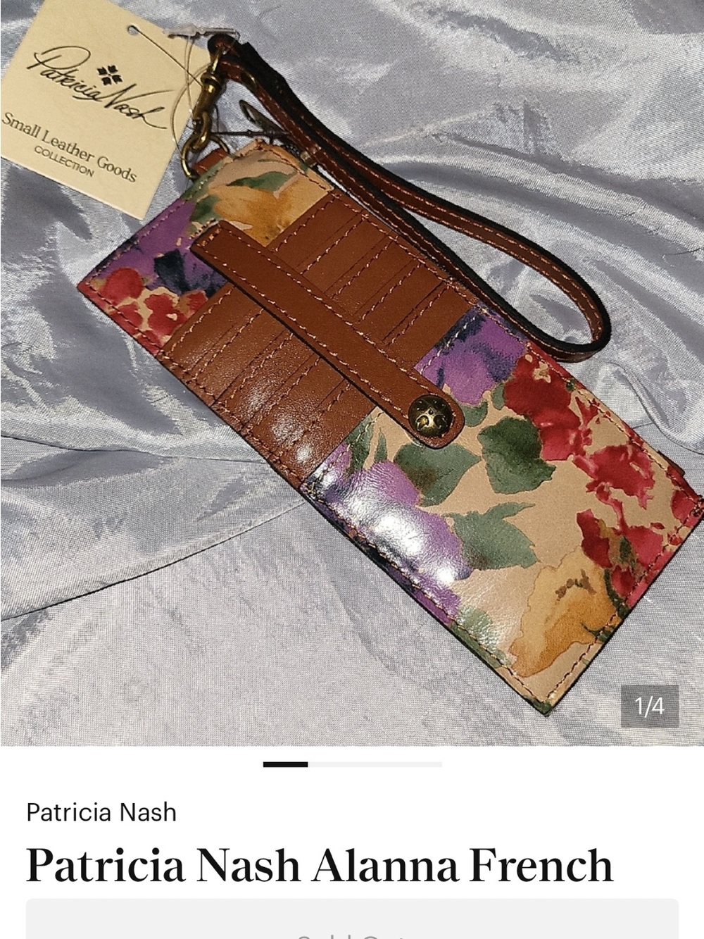 Patricia Nash Alanna French Hydrangeas Leather Wristlet Wallet in Brown Multi
